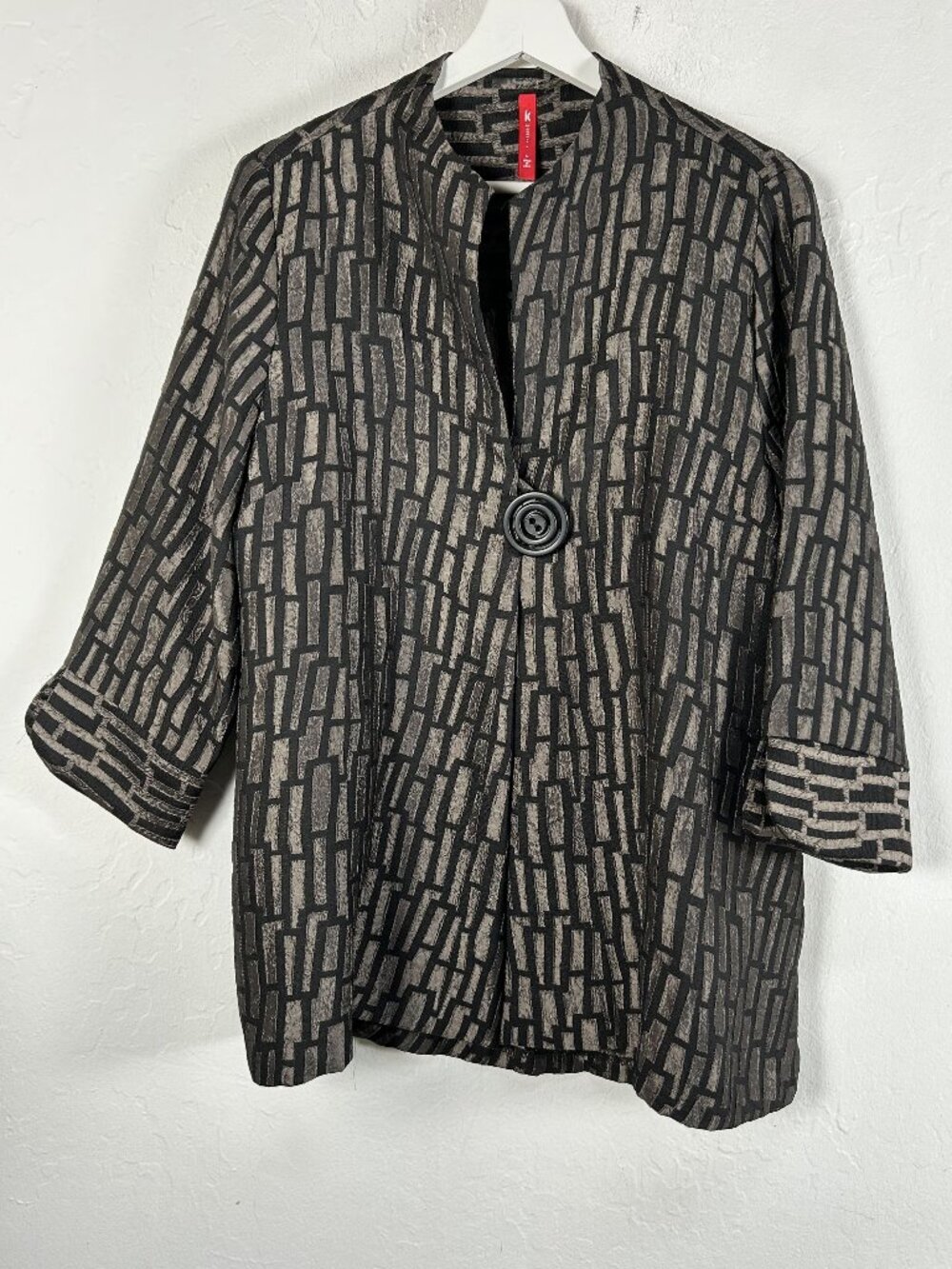 IC by Connie K Womens Art to Wear Textured Block Print Jacket Large Lagenlook